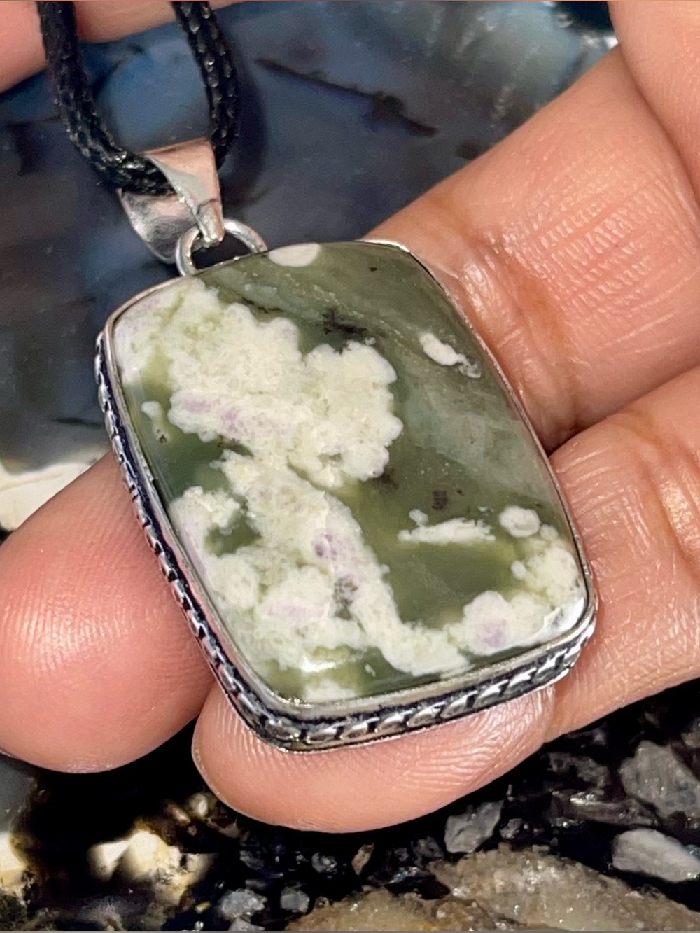 Green Orb Ocean Jasper Crystal Pendant 1 7/8”